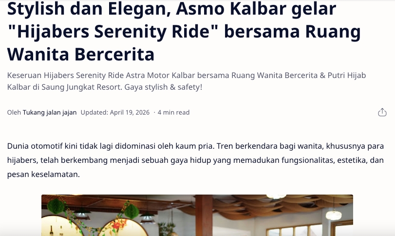 Stylish dan Elegan, Asmo Kalbar gelar "Hijabers Serenity Ride" bersama Ruang Wanita Bercerita