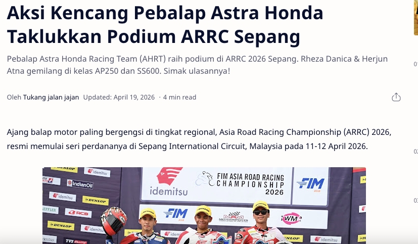 Aksi Kencang Pebalap Astra Honda Taklukkan Podium ARRC Sepang