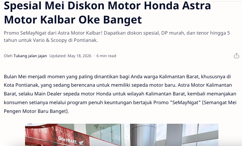 Spesial Mei Diskon Motor Honda Astra Motor Kalbar Oke Banget