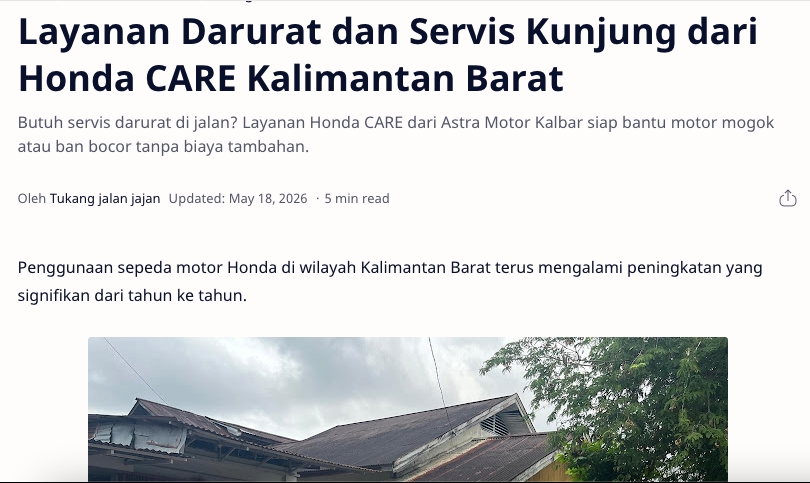 Layanan Darurat dan Servis Kunjung dari Honda CARE Kalimantan Barat