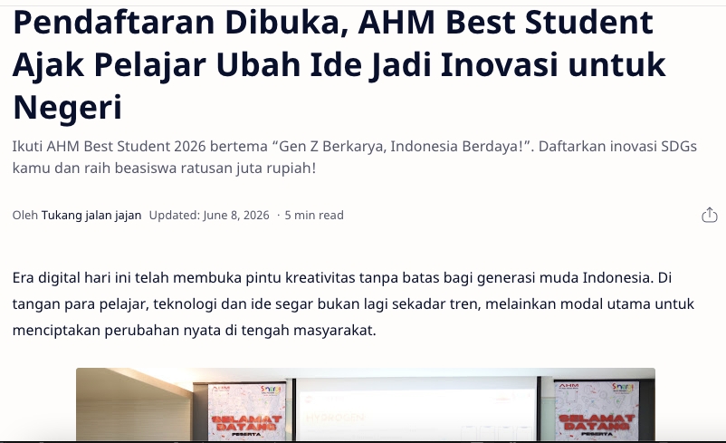 Pendaftaran Dibuka, AHM Best Student Ajak Pelajar Ubah Ide Jadi Inovasi untuk Negeri