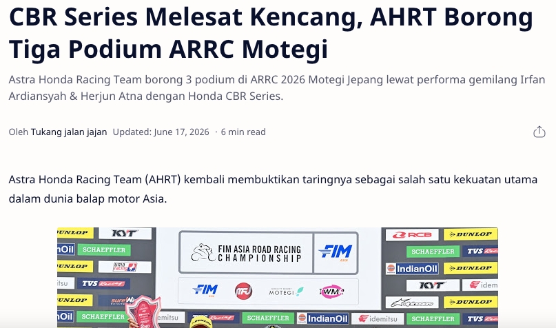 CBR Series Melesat Kencang, AHRT Borong Tiga Podium ARRC Motegi