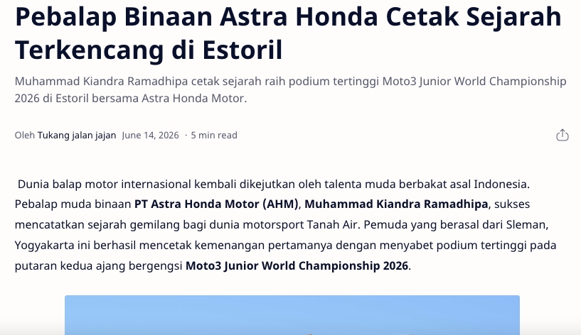 Pebalap Binaan Astra Honda Cetak Sejarah Terkencang di Estoril