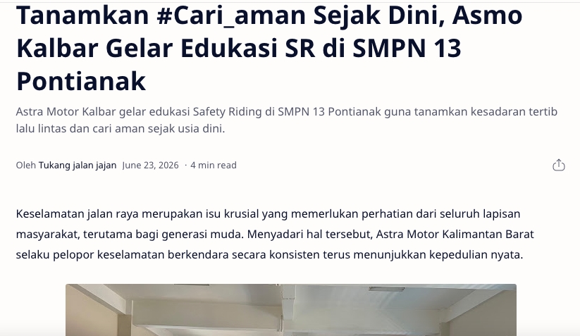 Tanamkan #Cari_aman Sejak Dini, Asmo Kalbar Gelar Edukasi SR di SMPN 13 Pontianak