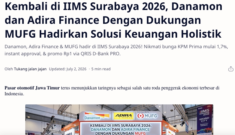 Kembali di IIMS Surabaya 2026, Danamon dan Adira Finance Dengan Dukungan MUFG Hadirkan Solusi Keuangan Holistik