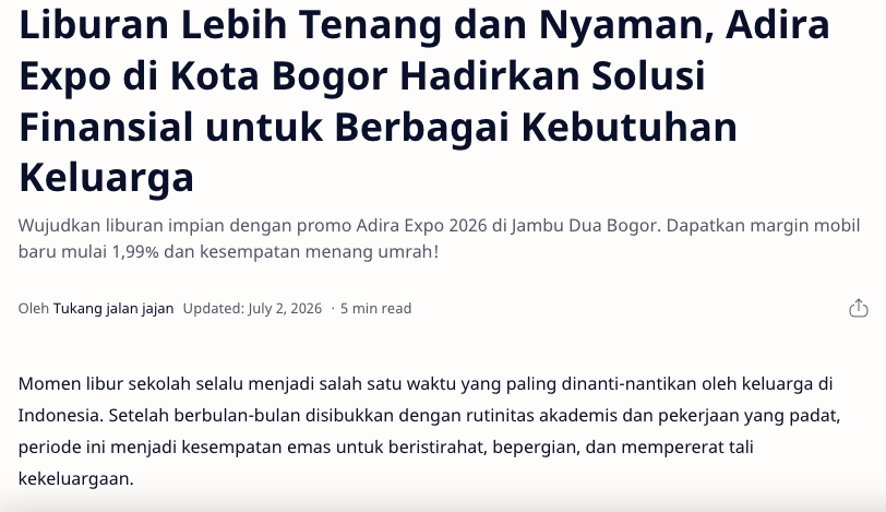 Liburan Lebih Tenang dan Nyaman, Adira Expo di Kota Bogor Hadirkan Solusi Finansial untuk Berbagai Kebutuhan Keluarga
