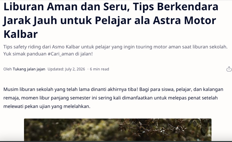 Liburan Aman dan Seru, Tips Berkendara Jarak Jauh untuk Pelajar ala Astra Motor Kalbar