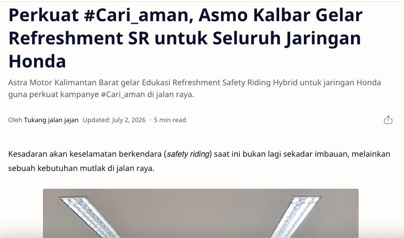 Perkuat #Cari_aman, Asmo Kalbar Gelar Refreshment SR untuk Seluruh Jaringan Honda