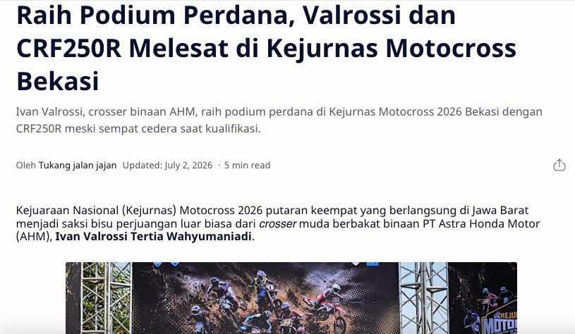 Raih Podium Perdana, Valrossi dan CRF250R Melesat di Kejurnas Motocross Bekasi
