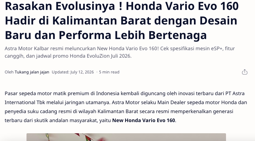Rasakan Evolusinya ! Honda Vario Evo 160 Hadir di Kalimantan Barat dengan Desain Baru dan Performa Lebih Bertenaga
