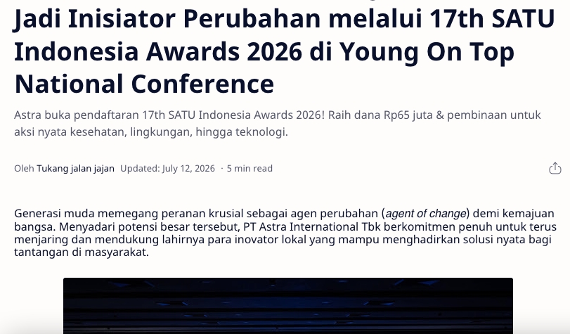 PT Astra International Tbk Ajak Anak Muda Jadi Inisiator Perubahan melalui 17th SATU Indonesia Awards 2026 di Young On Top National Conference