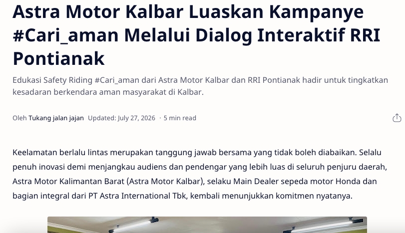 Astra Motor Kalbar Luaskan Kampanye #Cari_aman Melalui Dialog Interaktif RRI Pontianak