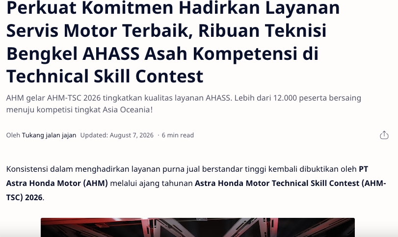 Perkuat Komitmen Hadirkan Layanan Servis Motor Terbaik, Ribuan Teknisi Bengkel AHASS Asah Kompetensi di Technical Skill Contest