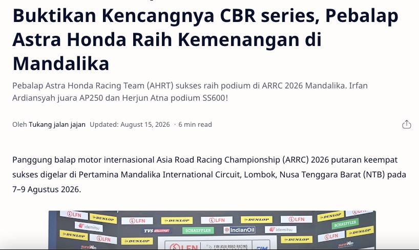 Buktikan Kencangnya CBR series, Pebalap Astra Honda Raih Kemenangan di Mandalika