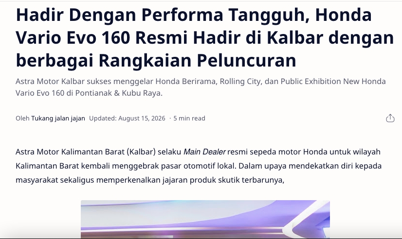 Hadir Dengan Performa Tangguh, Honda Vario Evo 160 Resmi Hadir di Kalbar dengan berbagai Rangkaian Peluncuran