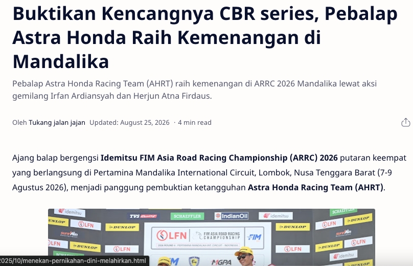 Buktikan Kencangnya CBR series, Pebalap Astra Honda Raih Kemenangan di Mandalika