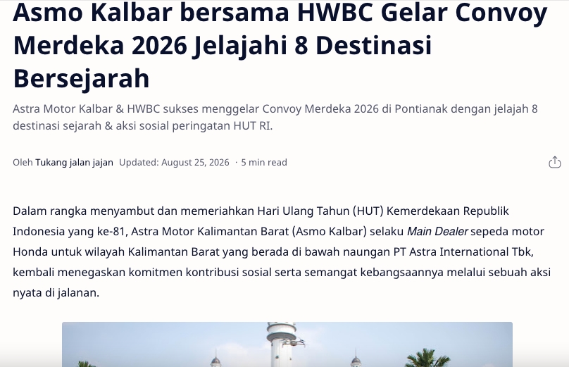 Asmo Kalbar bersama HWBC Gelar Convoy Merdeka 2026 Jelajahi 8 Destinasi Bersejarah