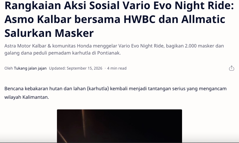 Rangkaian Aksi Sosial Vario Evo Night Ride: Asmo Kalbar bersama HWBC dan Allmatic Salurkan Masker