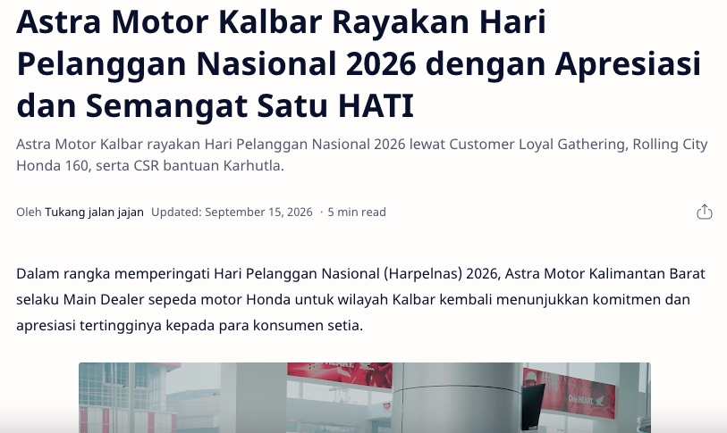 Astra Motor Kalbar Rayakan Hari Pelanggan Nasional 2026 dengan Apresiasi dan Semangat Satu HATI