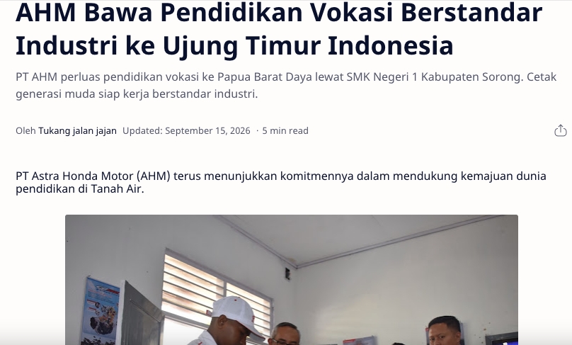 AHM Bawa Pendidikan Vokasi Berstandar Industri ke Ujung Timur Indonesia