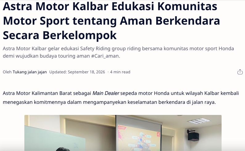 Astra Motor Kalbar Edukasi Komunitas Motor Sport tentang Aman Berkendara Secara Berkelompok