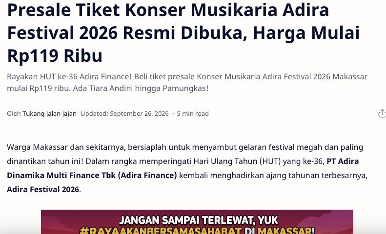 Presale Tiket Konser Musikaria Adira Festival 2026 Resmi Dibuka, Harga Mulai Rp119 Ribu