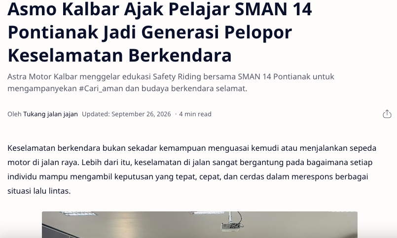 Asmo Kalbar Ajak Pelajar SMAN 14 Pontianak Jadi Generasi Pelopor Keselamatan Berkendara