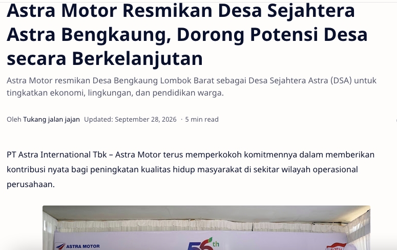 Astra Motor Resmikan Desa Sejahtera Astra Bengkaung, Dorong Potensi Desa secara Berkelanjutan
