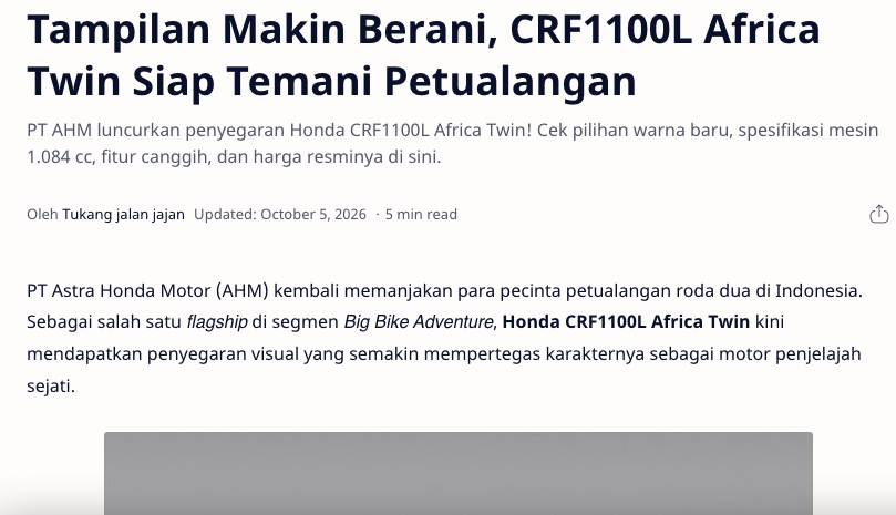 Tampilan Makin Berani, CRF1100L Africa Twin Siap Temani Petualangan