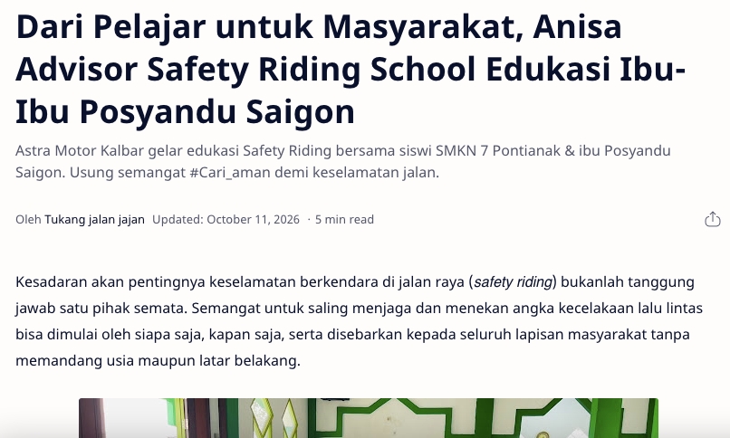 Dari Pelajar untuk Masyarakat, Anisa Advisor Safety Riding School Edukasi Ibu-Ibu Posyandu Saigon