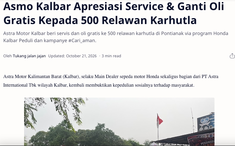 Asmo Kalbar Apresiasi Service & Ganti Oli Gratis Kepada 500 Relawan Karhutla