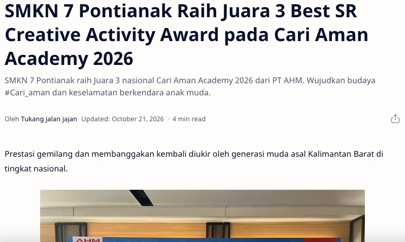 SMKN 7 Pontianak Raih Juara 3 Best SR Creative Activity Award pada Cari Aman Academy 2026
