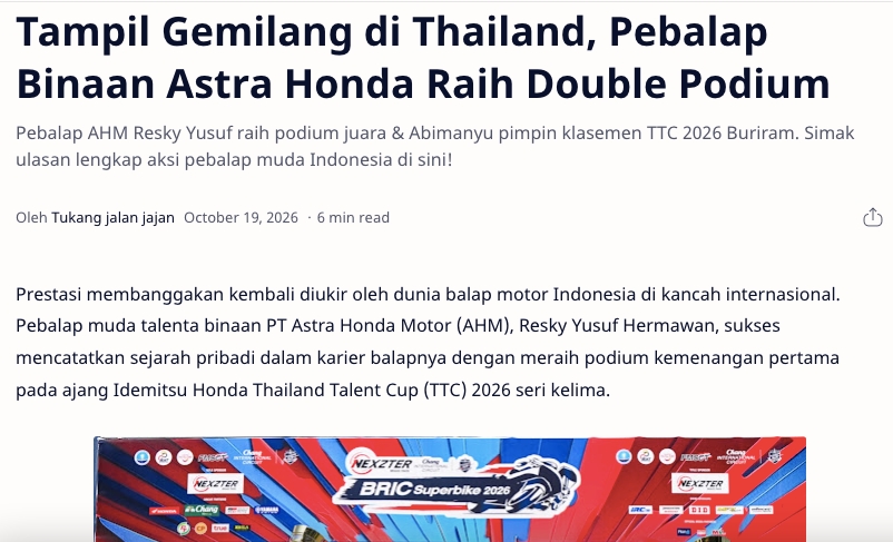 Tampil Gemilang di Thailand, Pebalap Binaan Astra Honda Raih Double Podium