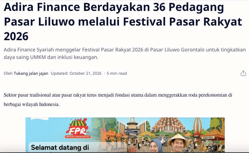 Adira Finance Berdayakan 36 Pedagang Pasar Liluwo melalui Festival Pasar Rakyat 2026