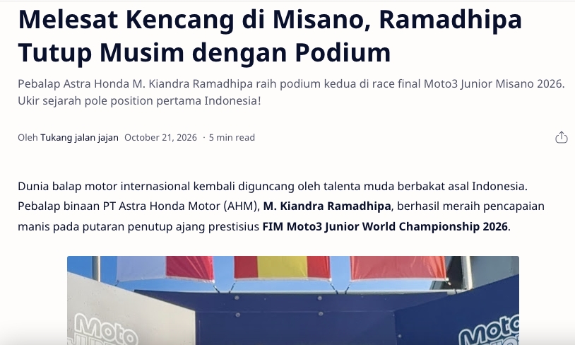 Melesat Kencang di Misano, Ramadhipa Tutup Musim dengan Podium