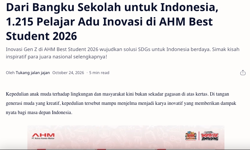 Dari Bangku Sekolah untuk Indonesia, 1.215 Pelajar Adu Inovasi di AHM Best Student 2026